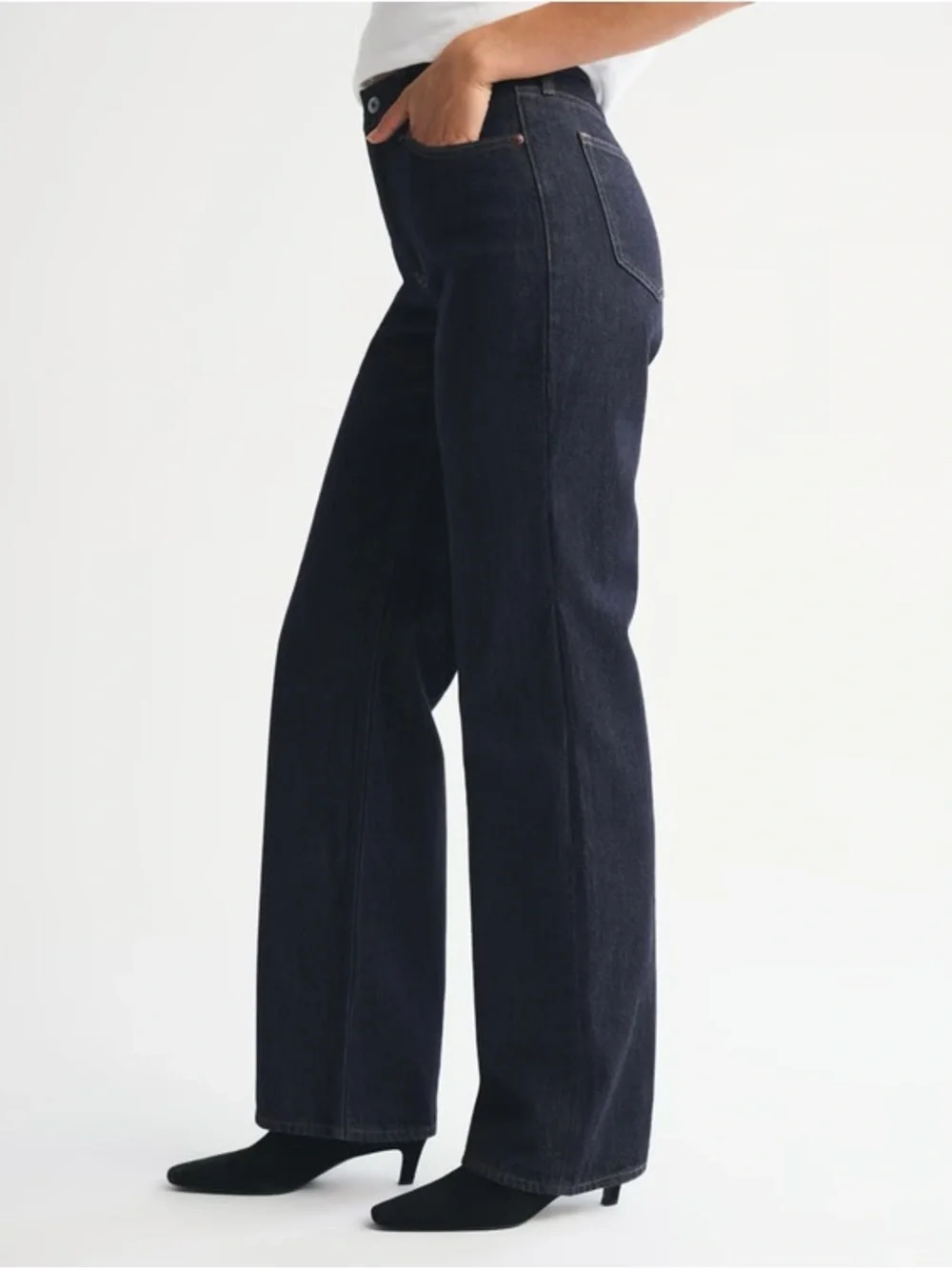 Abercrombie & Fitch High Rise Loose Drapey Rigid Jeans in Dark Rinse Denim - Picture 5 of 13